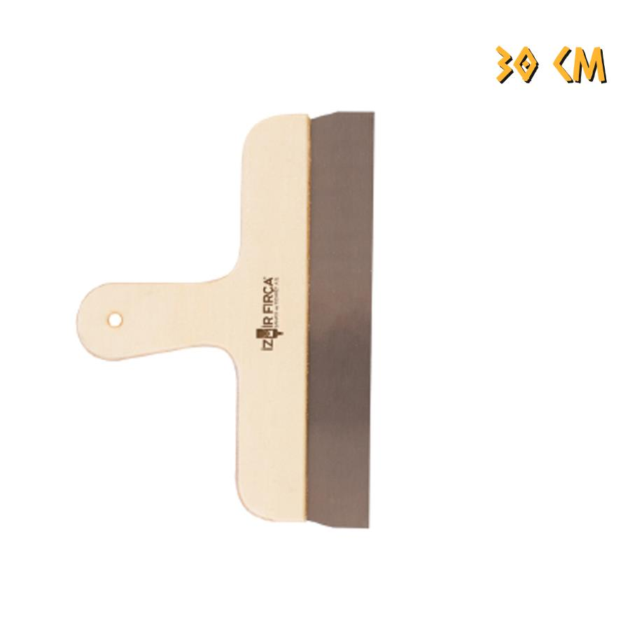 İzmir Fırça Ahşap Eğri Saplı Çelik Spatula - 30 cm.
