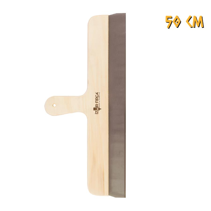 İzmir Fırça Ahşap Eğri Saplı Çelik Spatula - 50 cm.
