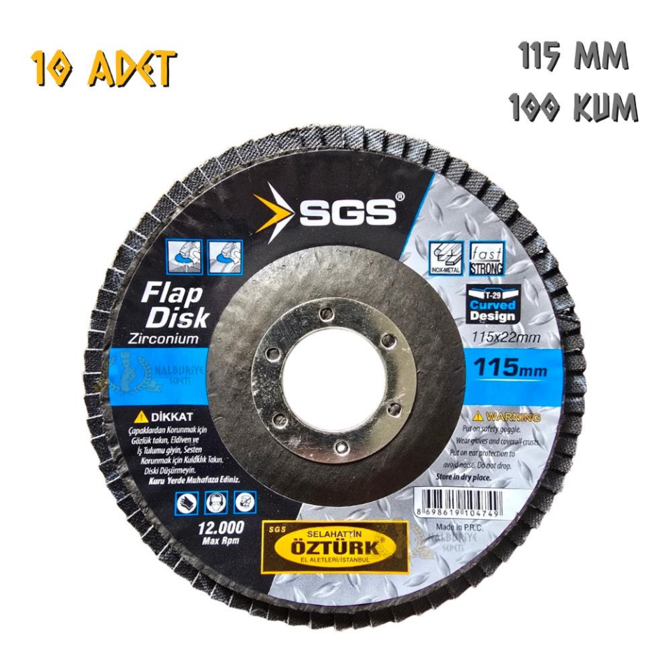 SGS Flap Disk Zımpara Zirkonyum - 115 mm. - Z100 Kum - 10 Adet