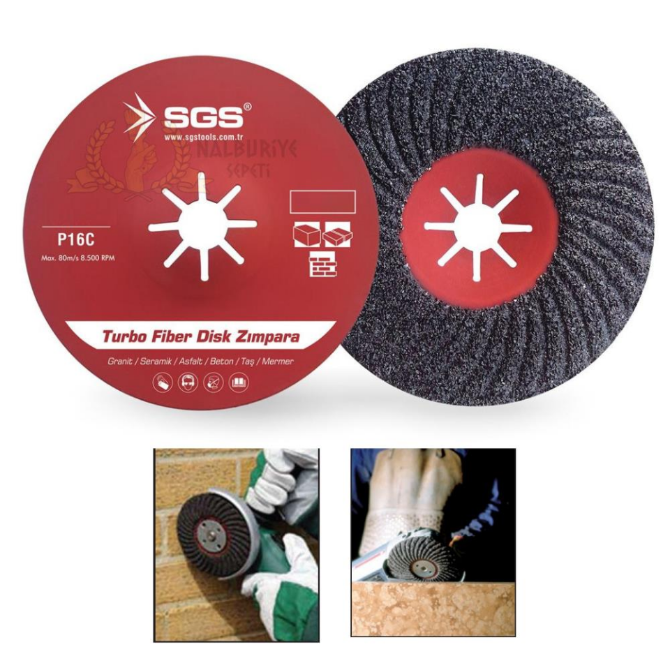 SGS Turbo Fiber Disk Zımpara Granit-Mermer-Taş P16C 180 mm. - 1 Adet