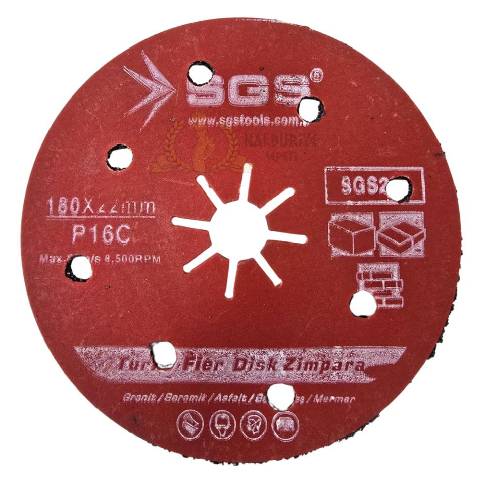 SGS Turbo Fiber Disk Zımpara Granit-Mermer-Taş P16C 180 mm. - 10 Adet