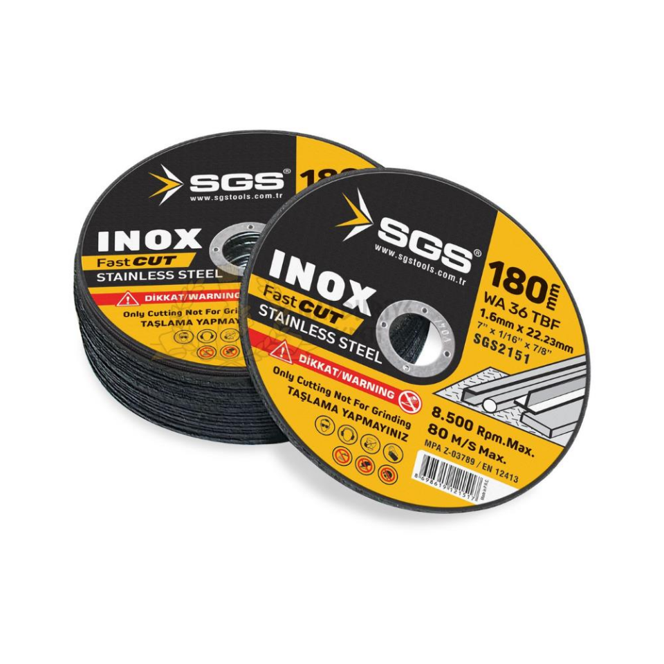SGS İnox Metal Çelik Kesme Taşı Daire Testere - 180 mm - 10 Adet