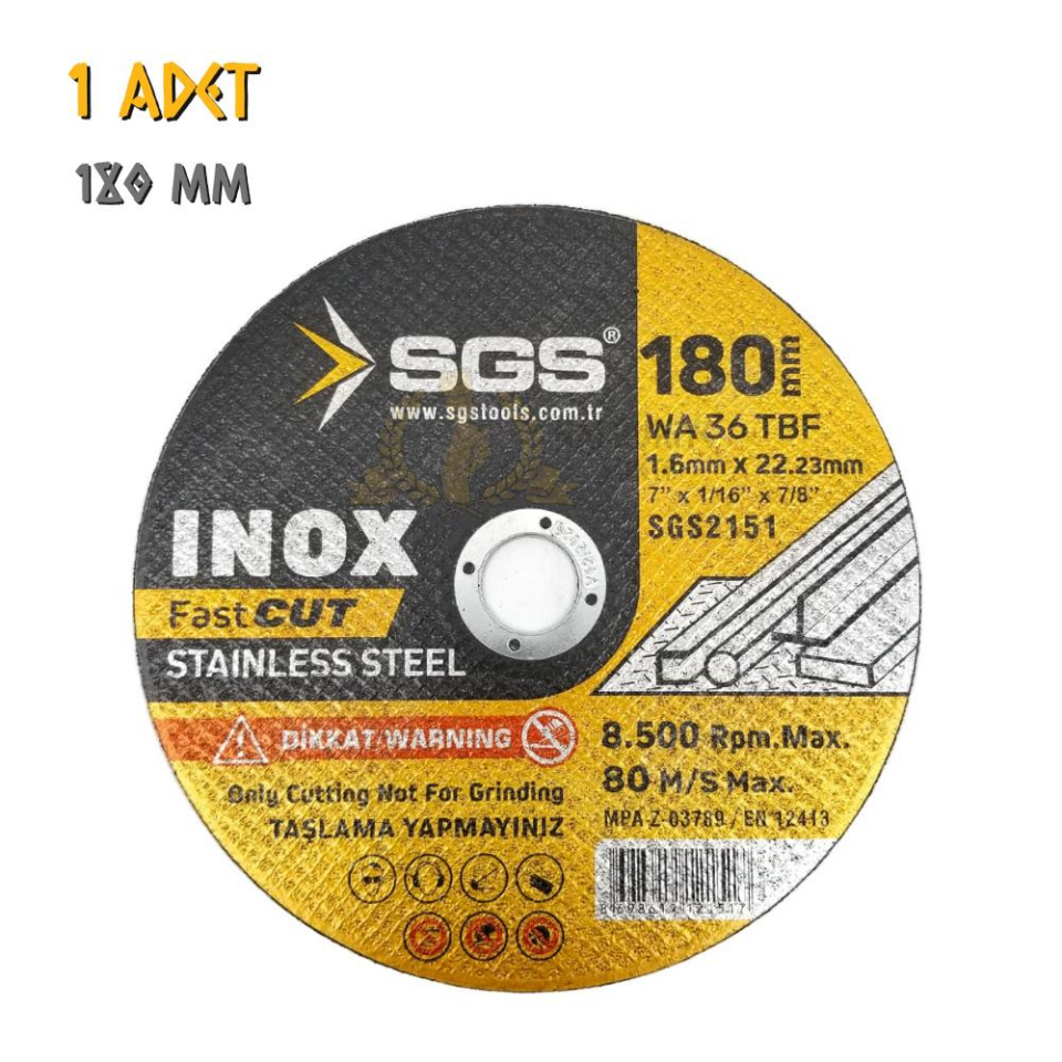 SGS İnox Metal Çelik Kesme Taşı Daire Testere - 180 mm - 1 Adet