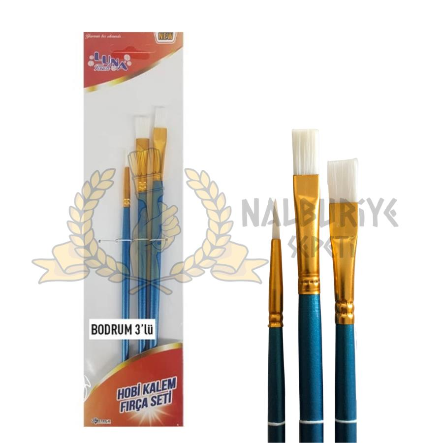 İzmir Fırça İnce Hobi Boyası Resim Tuval Fırça Seti Bodrum - 3 Parça