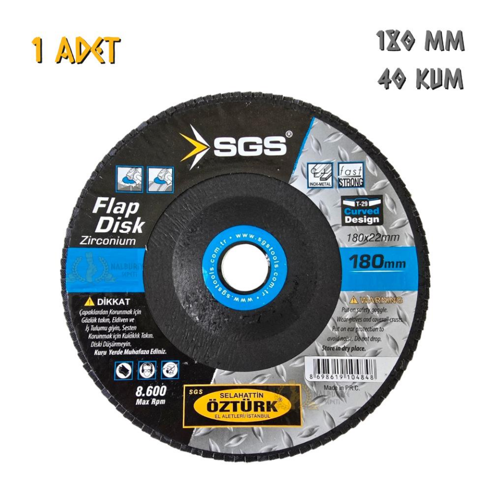 SGS Flap Disk Zımpara Zirkonyum - 180 mm. - Z40 Kum - 1 Adet