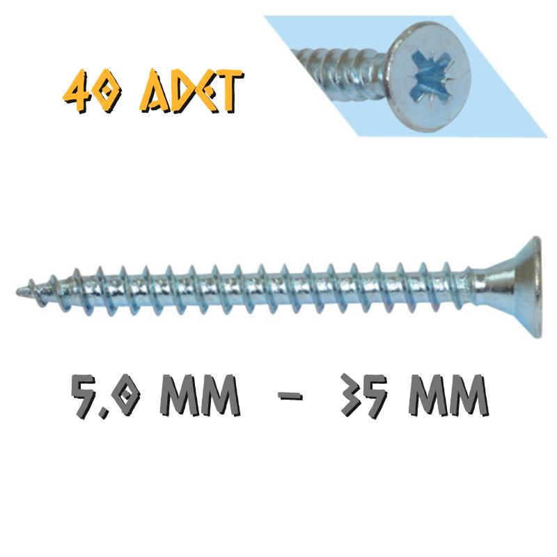 Yağmur Vida Ahşap Sunta Vidası 5.0x35 mm. - 40 Adet