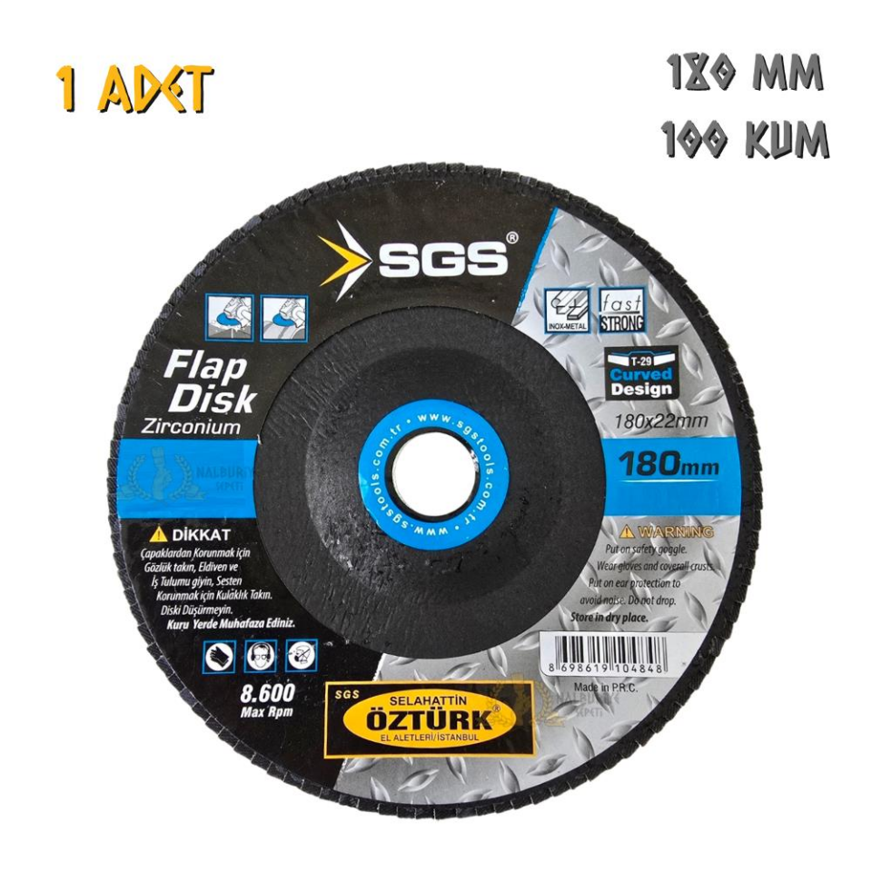 SGS Flap Disk Zımpara Zirkonyum - 180 mm. - Z100 Kum - 1 Adet