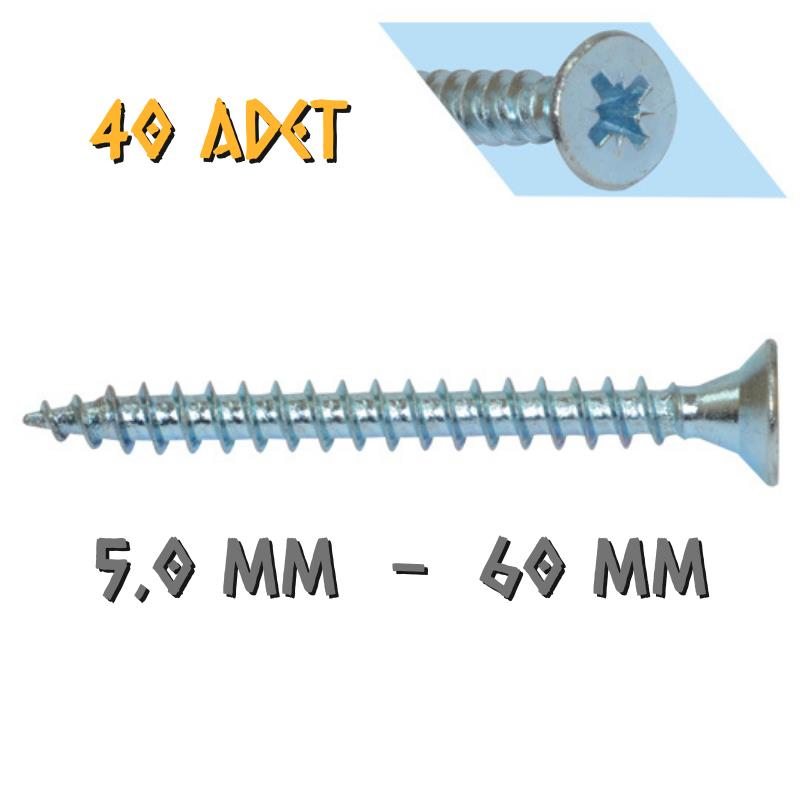 Yağmur Vida Ahşap Sunta Vidası 5.0x60 mm. - 40 Adet