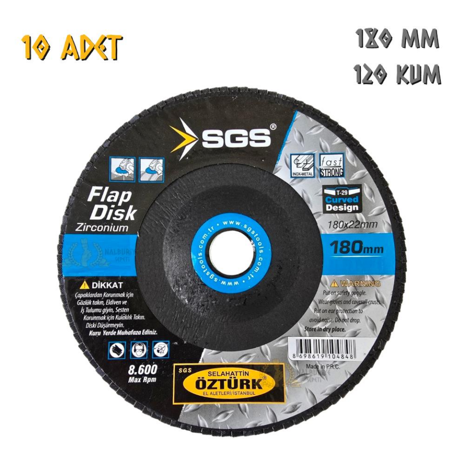 SGS Flap Disk Zımpara Zirkonyum - 180 mm. - Z120 Kum - 10 Adet