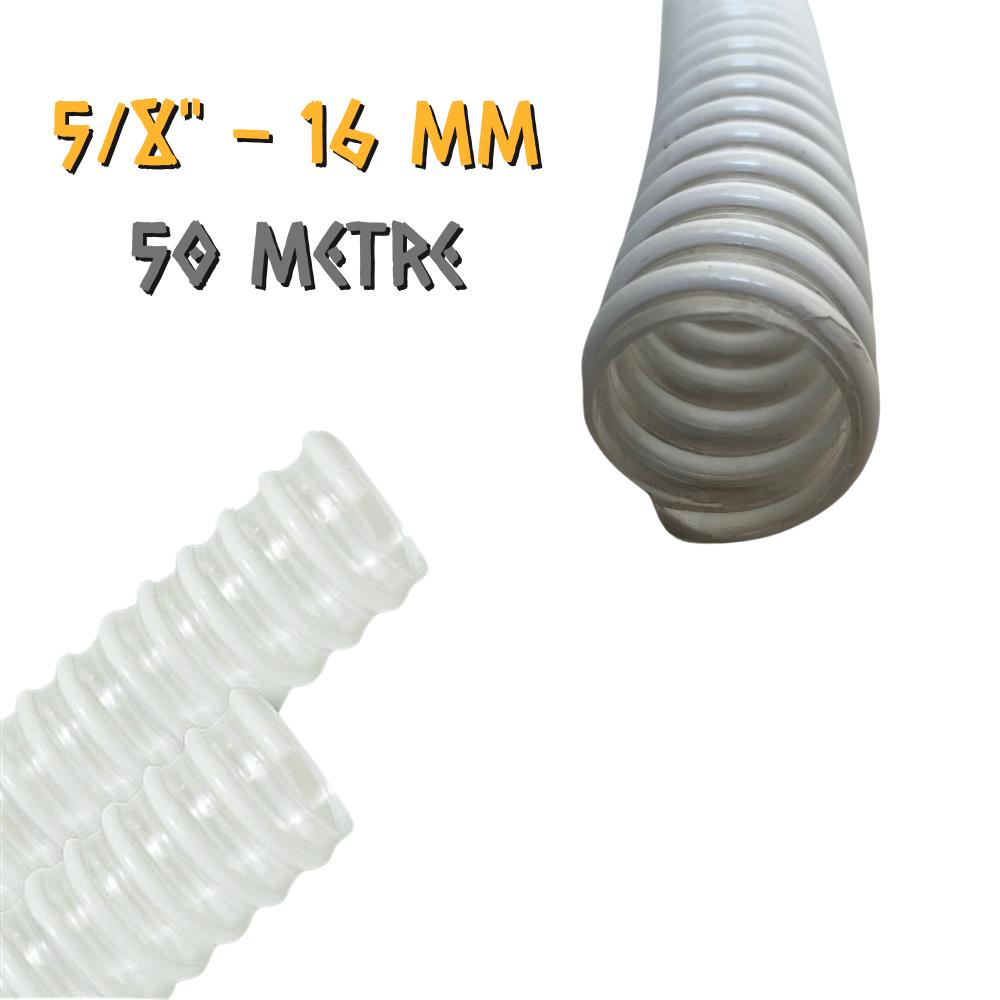 Güneş Spiral Şeffaf Klima Hortumu 5/8'' - 16 mm. - 50 Metre