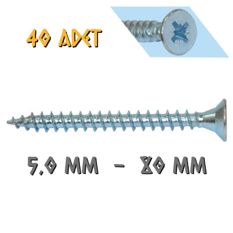 Yağmur Vida Ahşap Sunta Vidası 5.0x80 mm. - 40 Adet
