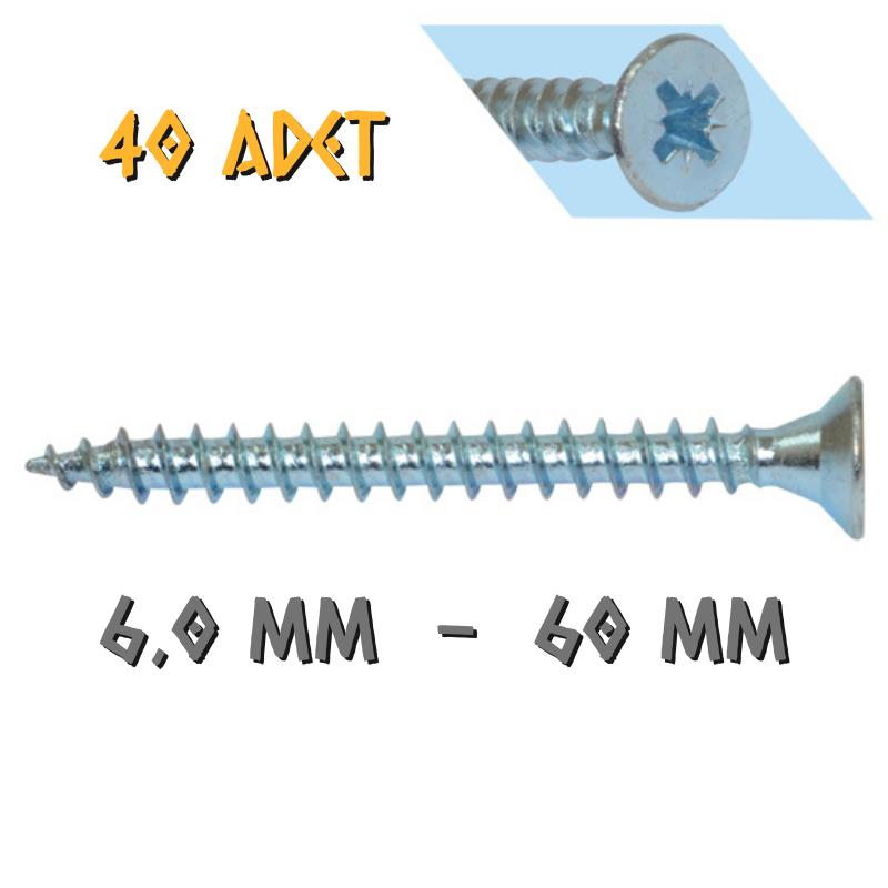 Yağmur Vida Ahşap Sunta Vidası 6.0x60 mm. - 40 Adet