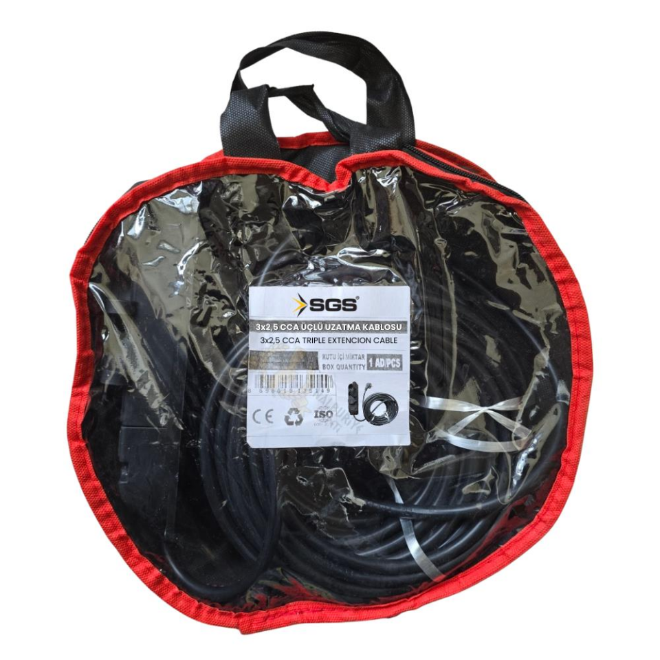 SGS Kauçuk Uzatma Kablosu CCA 3x2.5 - Üçlü Grup Priz - 40 mt.