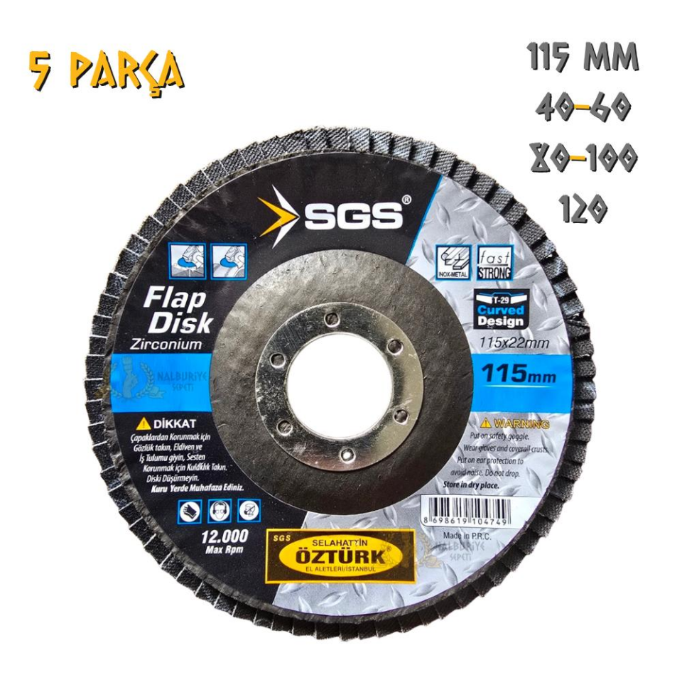 SGS Flap Disk Zımpara Seti Zirkonyum 115 mm. - 40-60-80-100-120 Kum