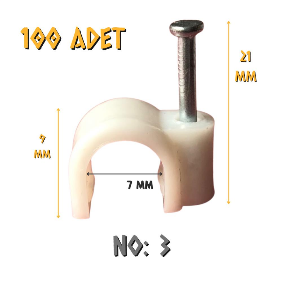 Made Çelik Çivili Kablo Tutucu Kroşe No: 3 - 100 Adet