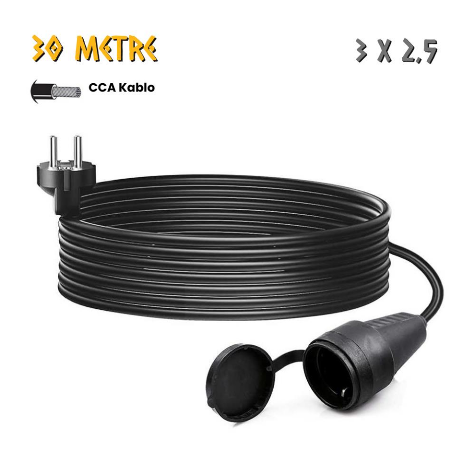 SGS Kauçuk Uzatma Kablosu CCA 3x2.5 - Tekli Dişi Priz - 30 mt.