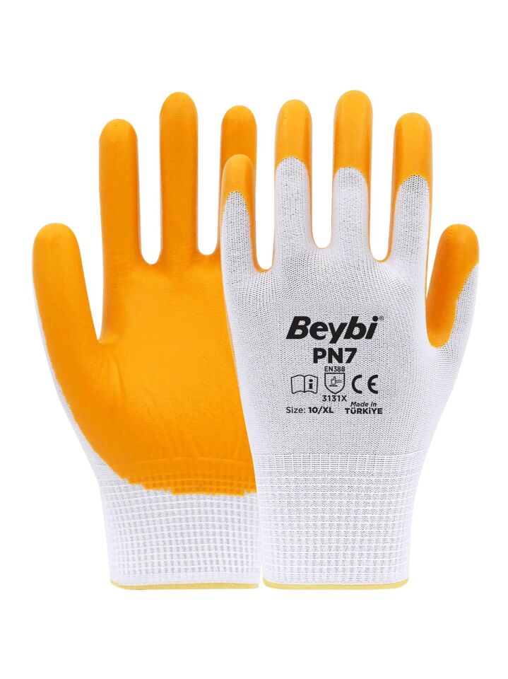Beybi Polyester-Nitril İş Eldiveni PN7 No: 10 SARI - 1 Çift