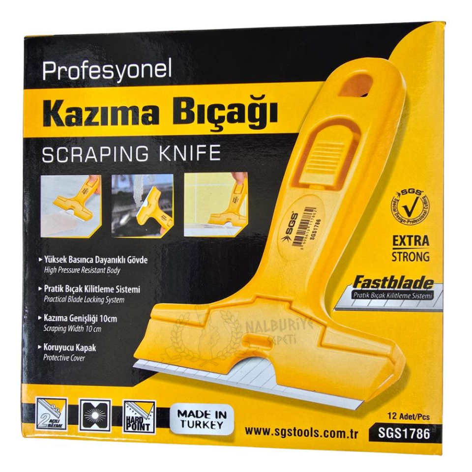 SGS Profesyonel Saplı Cam Kazıma Bıçağı 2 Açılı 10 cm.