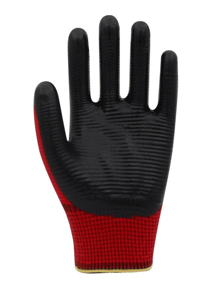 Beybi Polyester-Nitril İş Eldiveni PN5 Zebra No: 10 KIRMIZI - 12 Çift