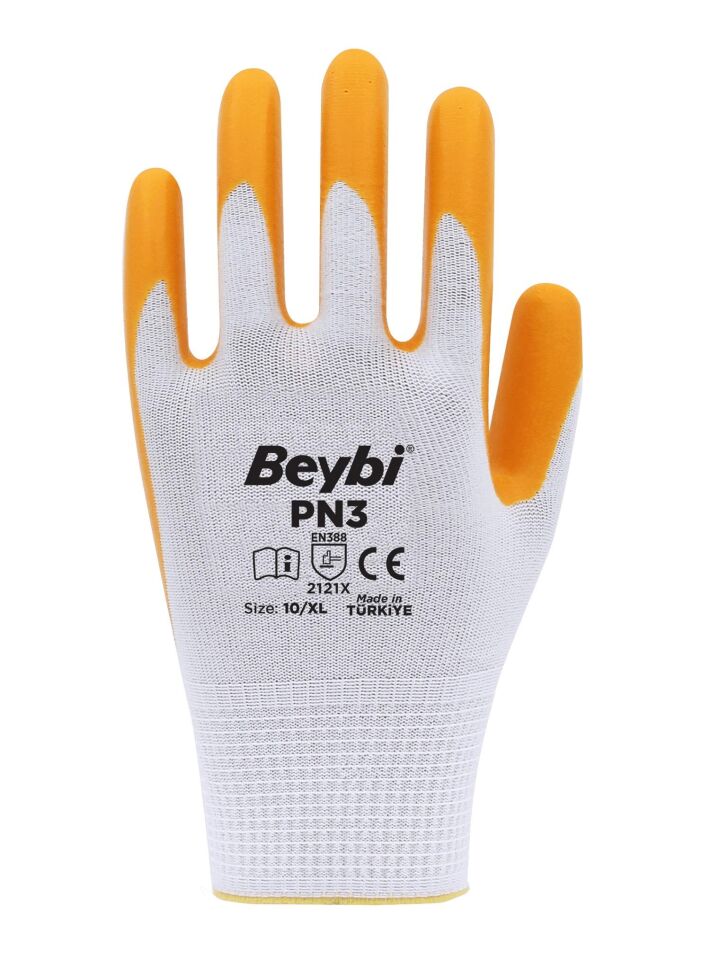 Beybi Polyester-Nitril İş Eldiveni PN3 No: 10 Sarı - 12 Çift