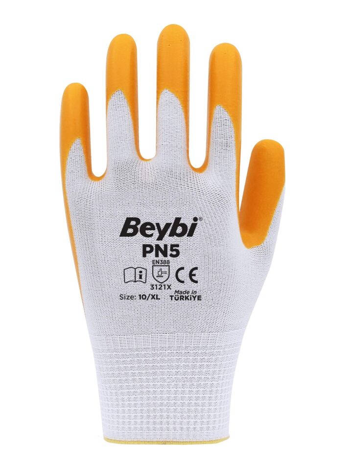 Beybi Polyester-Nitril İş Eldiveni PN5 No: 10 Sarı - 12 Çift