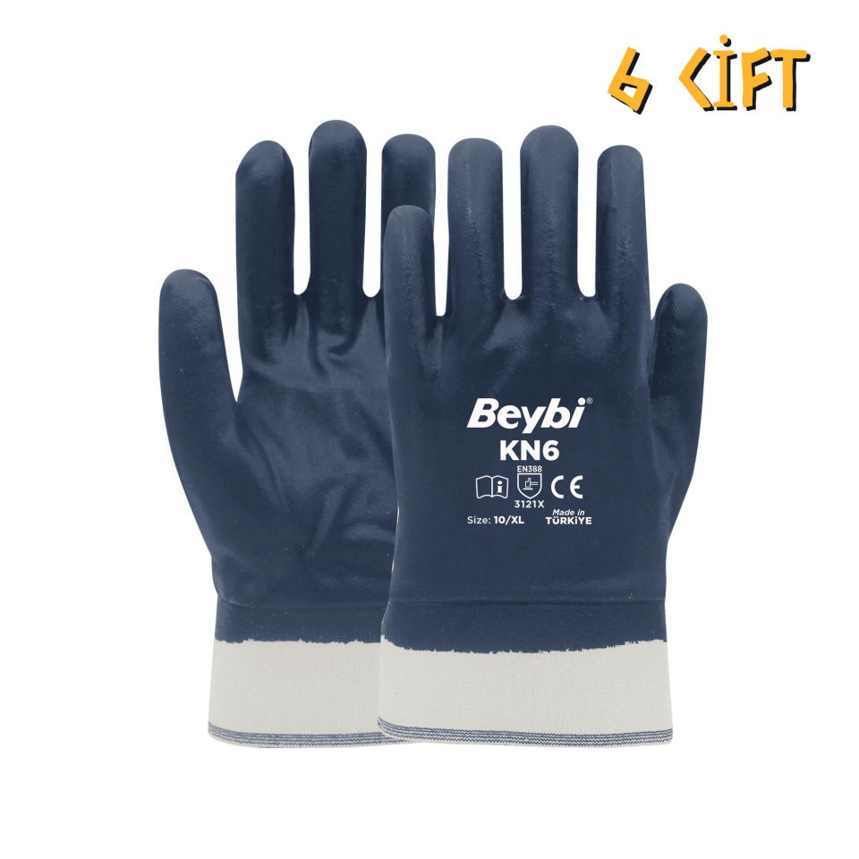 Beybi Pamuk-Nitril Tam Kaplama İş Eldiveni KN6 No: 10 - 6 Çift