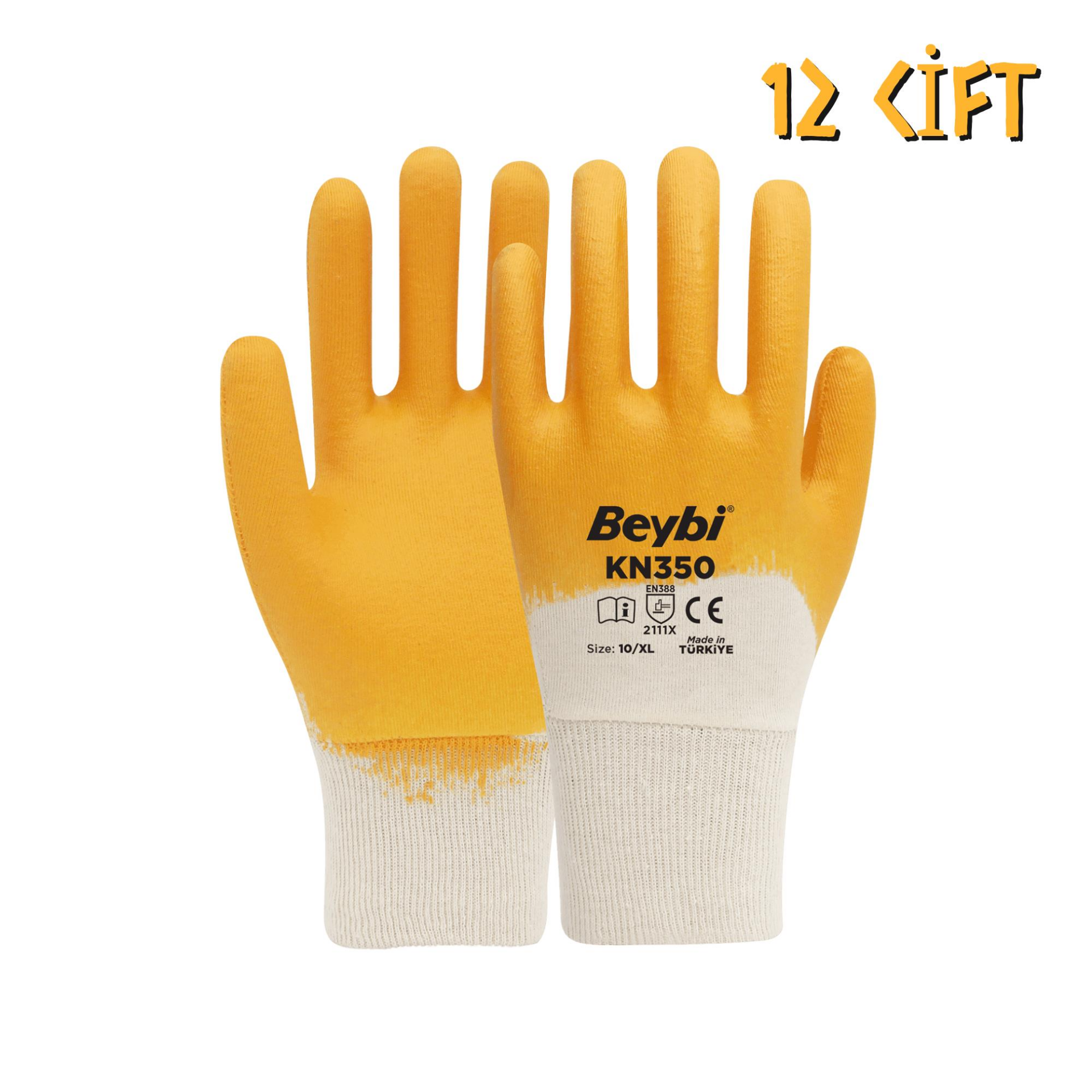 Beybi Pamuk-Nitril 3/4 Kaplama İş Eldiveni KN350 No: 10 - 12 Çift