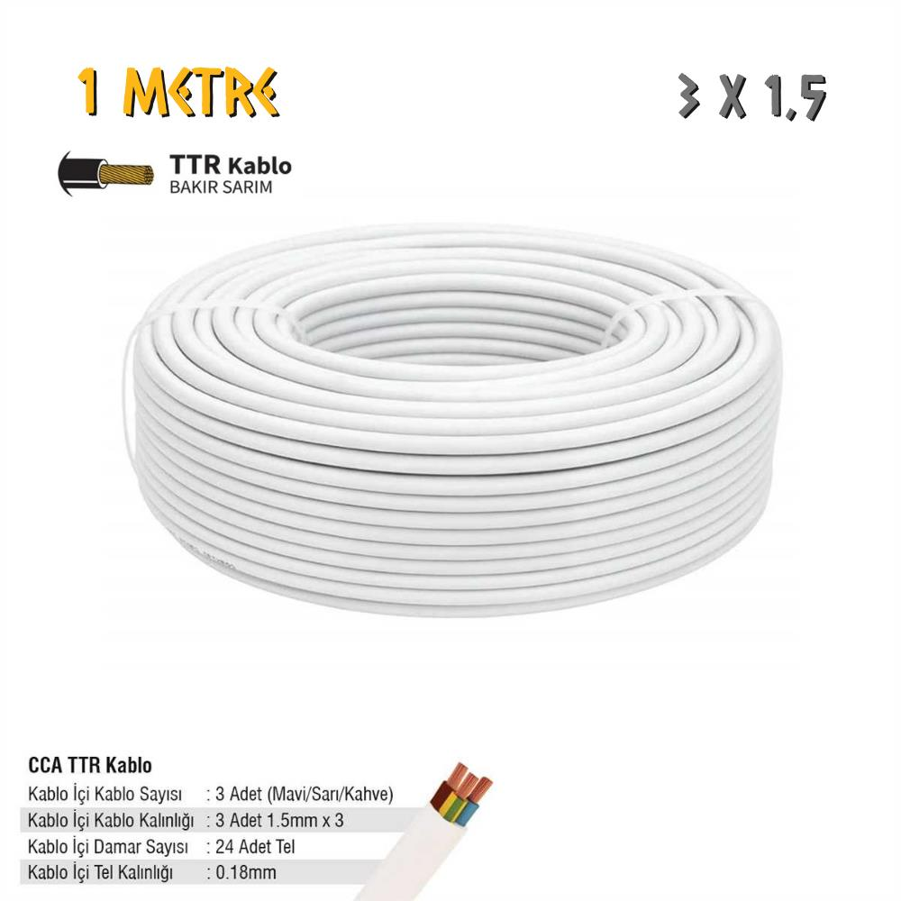 SGS Elektrik Tesisat Kablosu - 3x1.5 CCA TTR 24x0.18 - Beyaz - 1 mt.