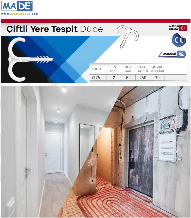 Made Çiftli Yere Tespit Dübeli Kılçık 7 mm. - 250 Adet