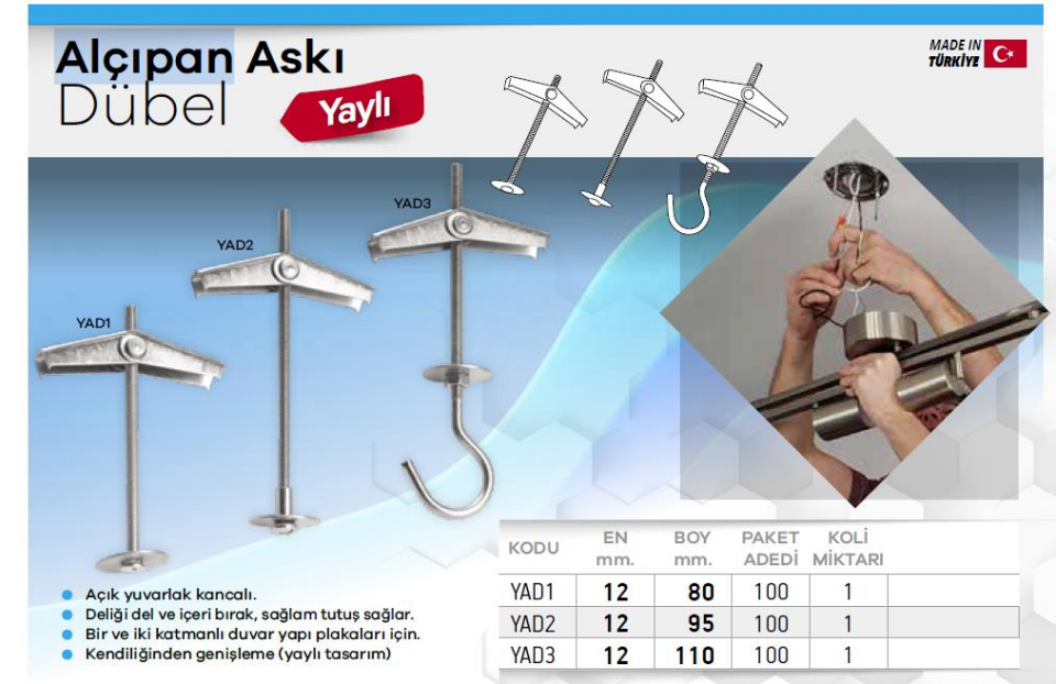 Made Metal Alçıpan Askı Dübeli Yaylı 12 mm. - 100 Adet