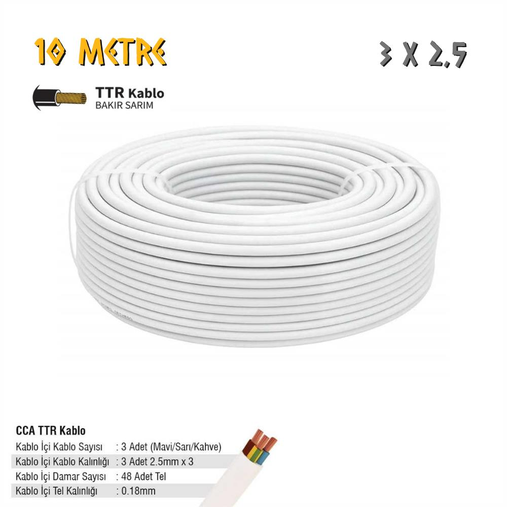 SGS Elektrik Tesisat Kablosu - 3x2.5 CCA TTR 48x0.18 - Beyaz - 10 mt.