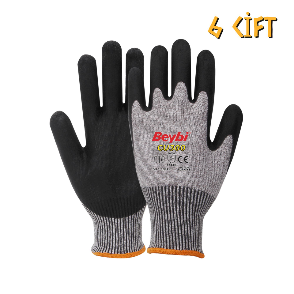Beybi Poliüretan Kaplı Kesilmez Eldiven Cu-300 No: 10 - 6 Çift