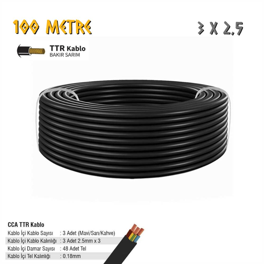 SGS Elektrik Tesisat Kablosu - 3x2.5 CCA TTR 48x0.18 - Siyah - 100 mt.