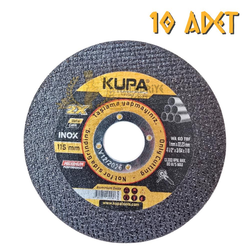 Kupa İnox Metal Çelik Kesme Taşı 115 mm. - 10 Adet