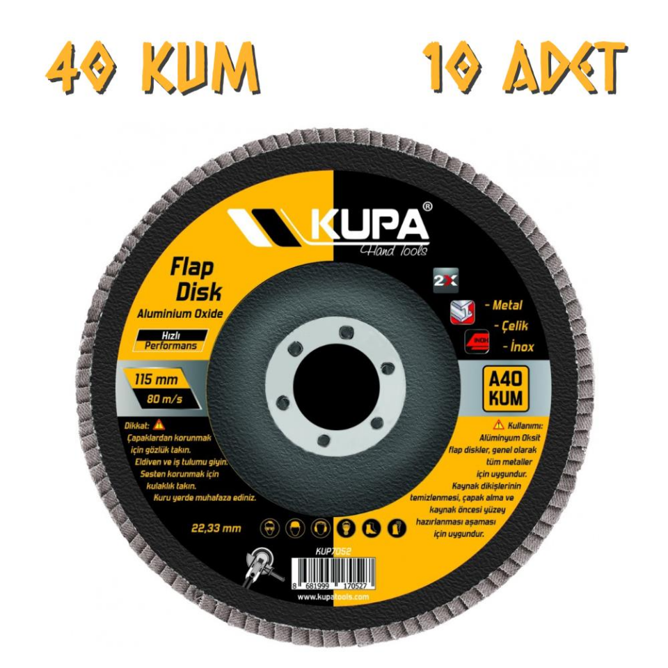 Kupa Katlı Flap Disk Zımpara A40 Kum - 10 Adet
