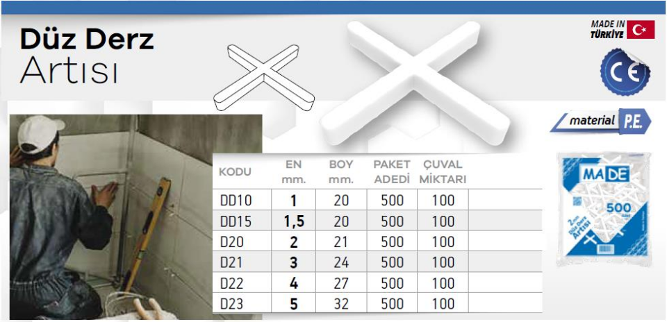 Made Düz Derz Artısı 2 mm. - 500 Adet