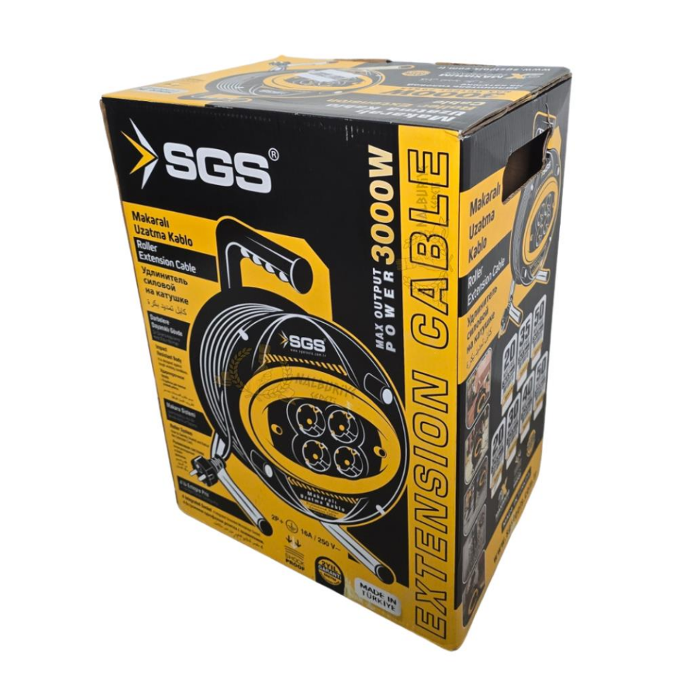 SGS Metal Makaralı Uzatma Kablosu CCA 3x2.5 - Dörtlü Priz - 20 mt.