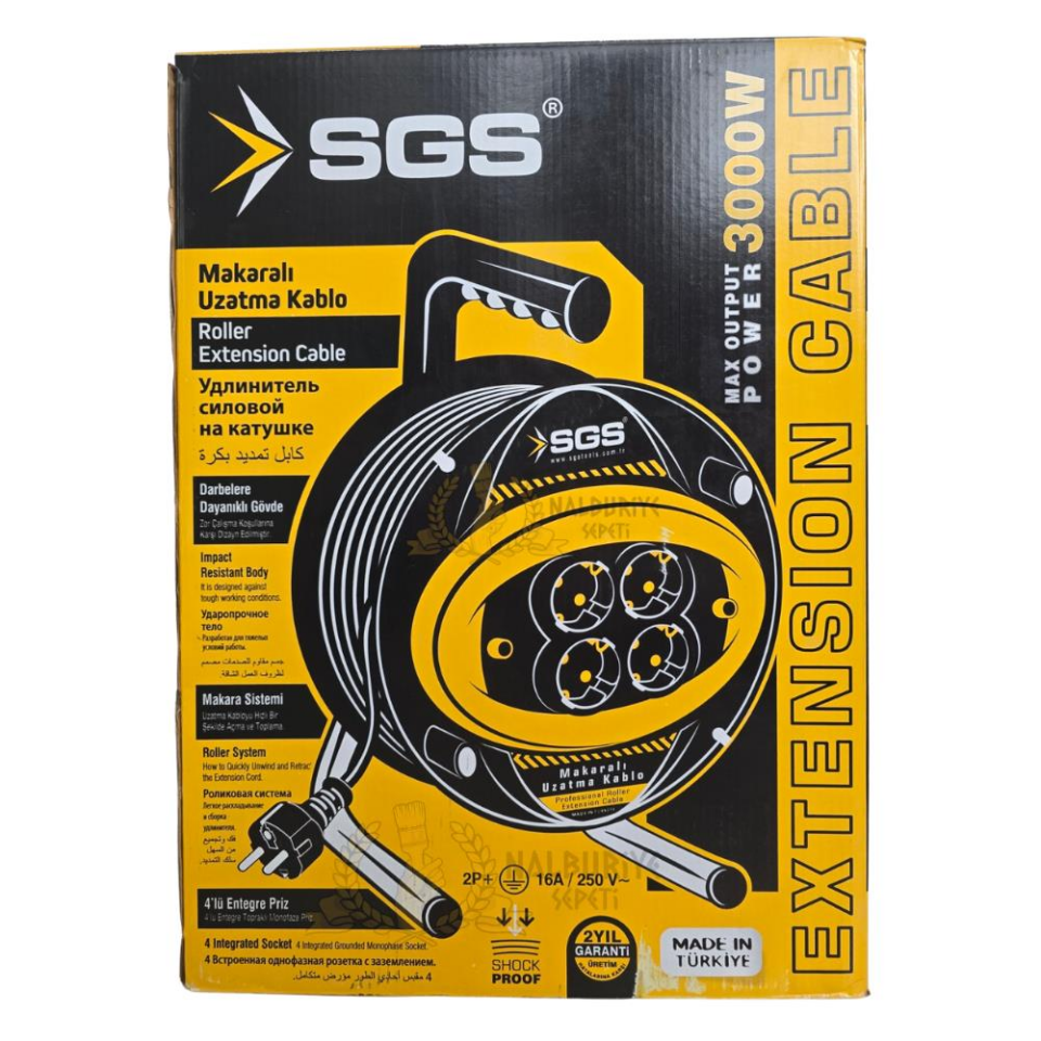 SGS Metal Makaralı Uzatma Kablosu CCA 3x2.5 - Dörtlü Priz - 20 mt.