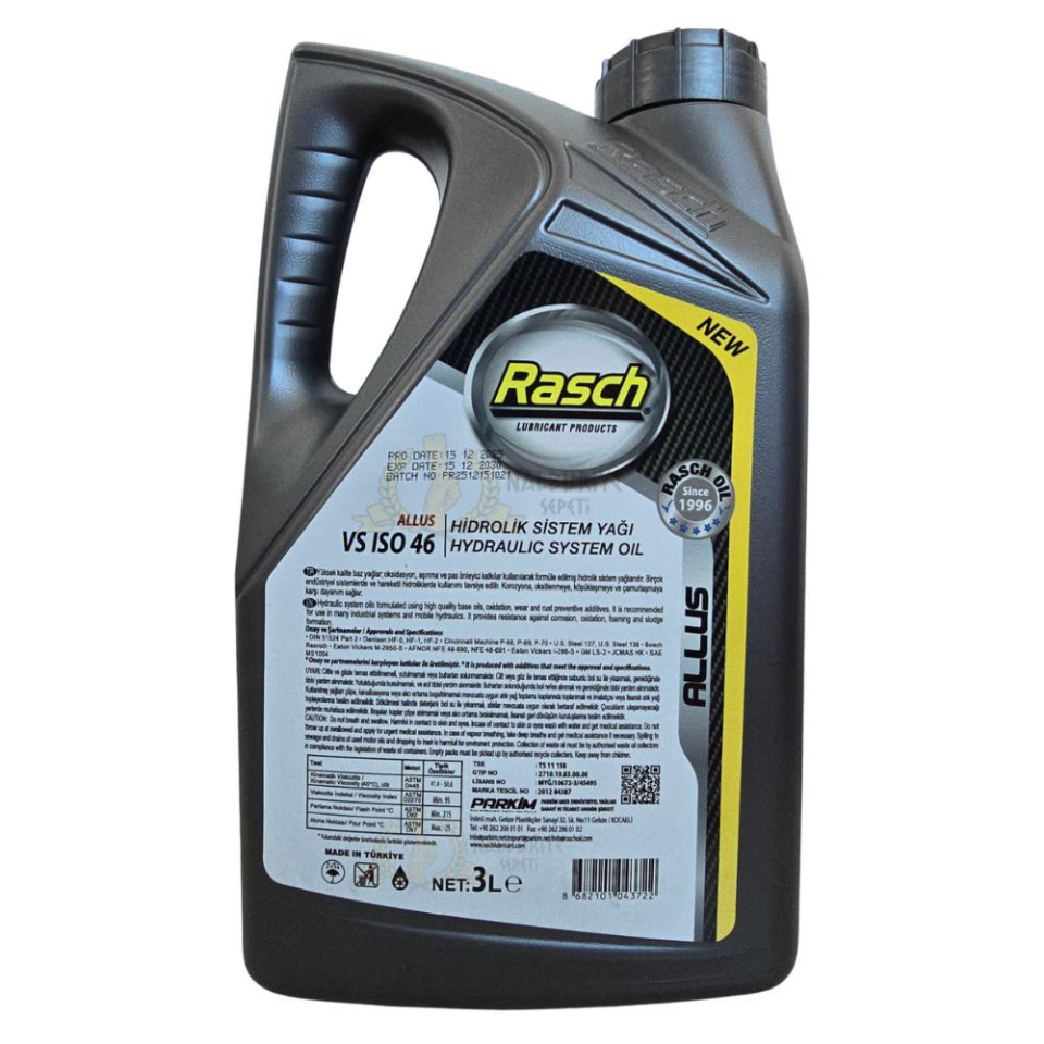Rasch Allus VS ISO Genel Amaçlı Hidrolik Sistem Yağı No 46 - 3 Lt.