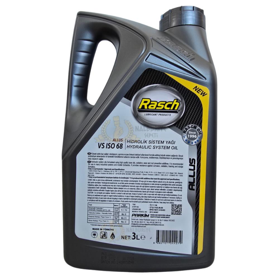 Rasch Allus VS ISO Genel Amaçlı Hidrolik Sistem Yağı No 68 - 3 Lt.