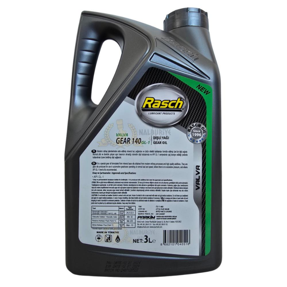 Rasch Valva API GL-1 Genel Amaçlı Dişli Yağı No 140 - 3 Lt.