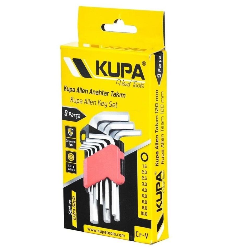 Kupa Çelik Alyan Anahtar Seti Uzun 180 mm. - 9 Parça Alyen