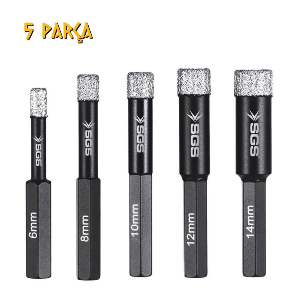 SGS Hex Mermer ve Granit Delme Matkap Ucu Panç Seti 6-8-10-12-14 mm. 5 Parça