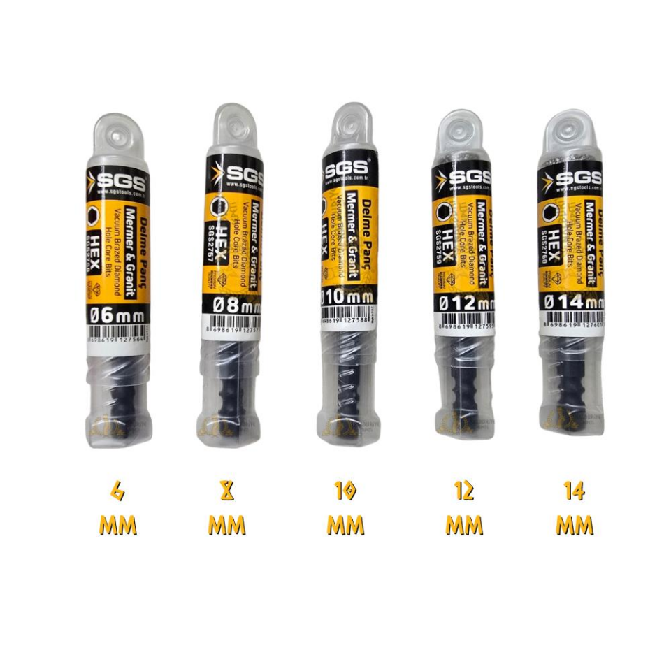 SGS Hex Mermer ve Granit Delme Matkap Ucu Panç Seti 6-8-10-12-14 mm. 5 Parça