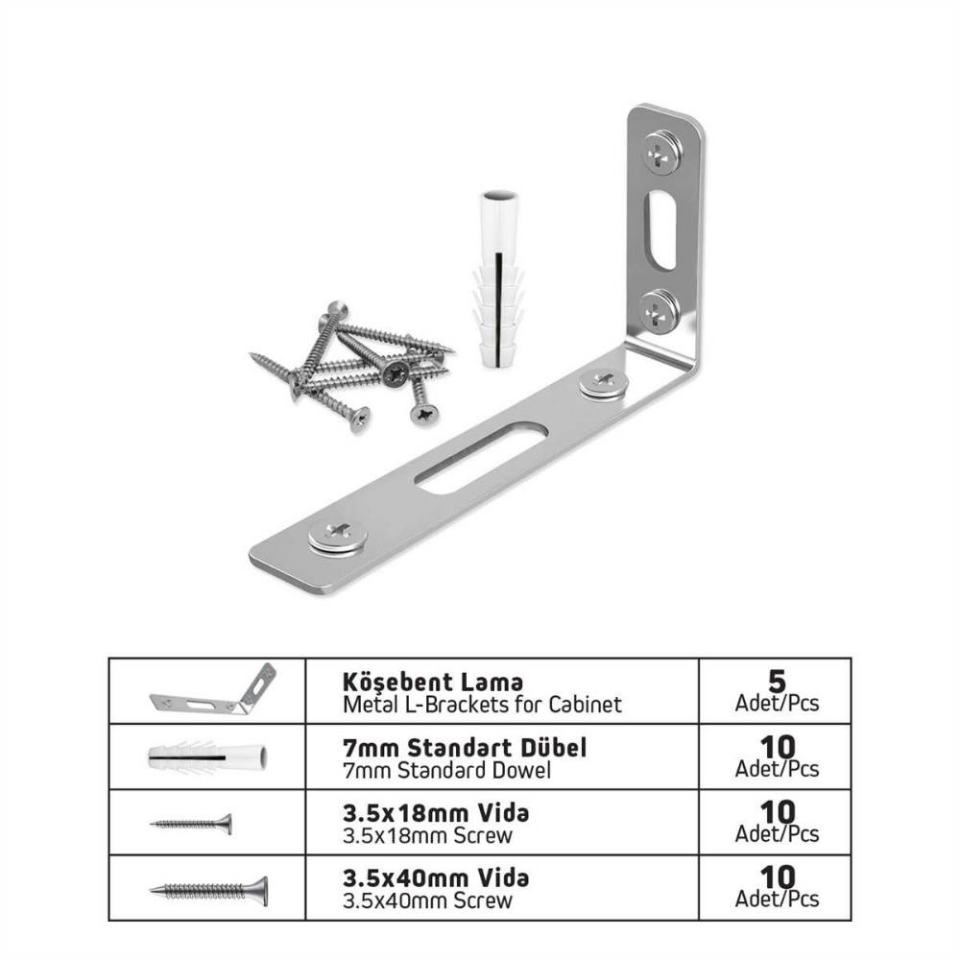 SGS Mobilya Sabitleme Seti Deprem Kiti - 5x L Köşebent-Vida-Dübel
