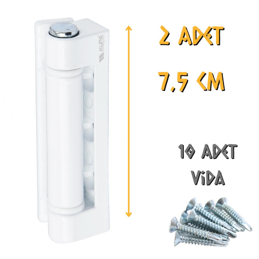Kupa Zamak Pimapen Menteşesi Beyaz - 7.5 cm. - 2 Adet (10 Adet Vida)