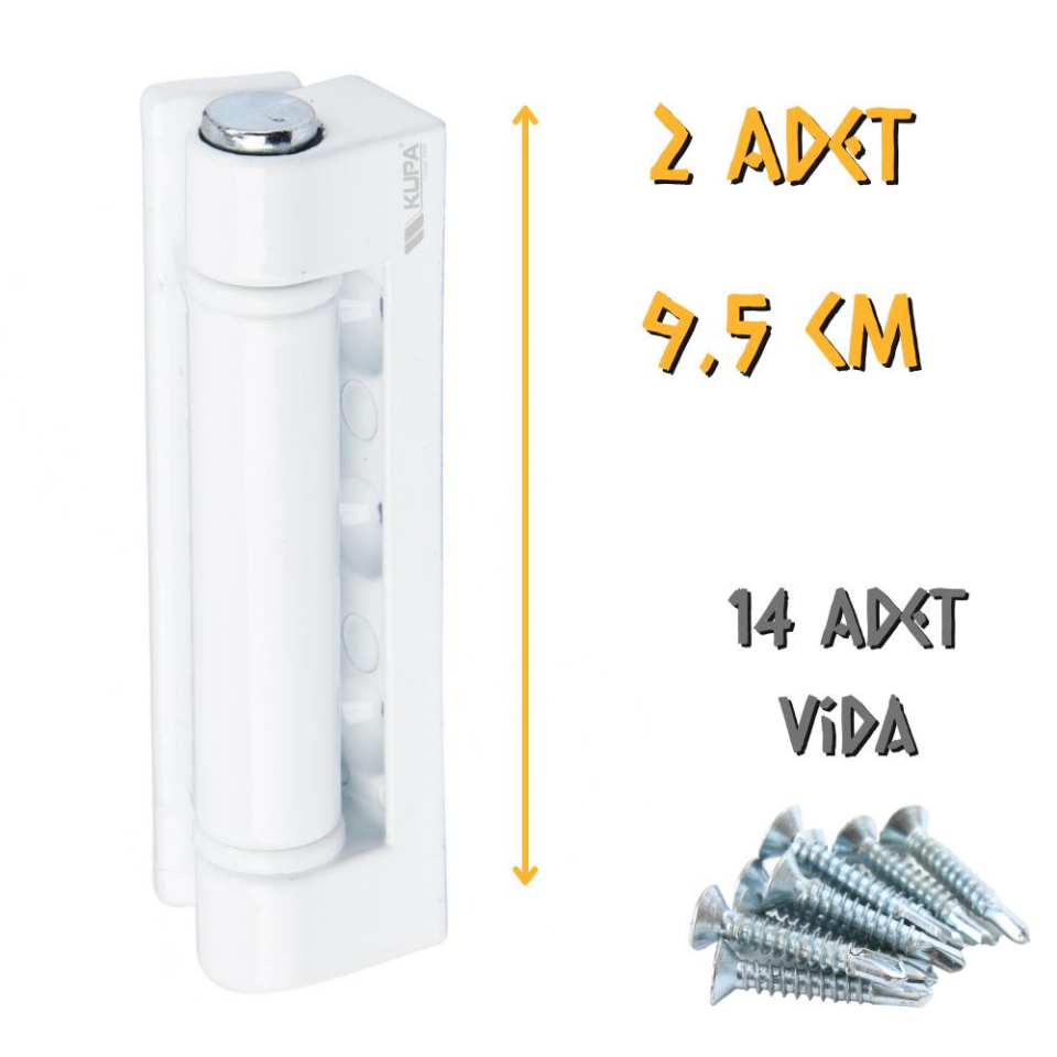 Kupa Zamak Pimapen Menteşesi Beyaz - 9.5 cm. - 2 Adet (14 Adet Vida)