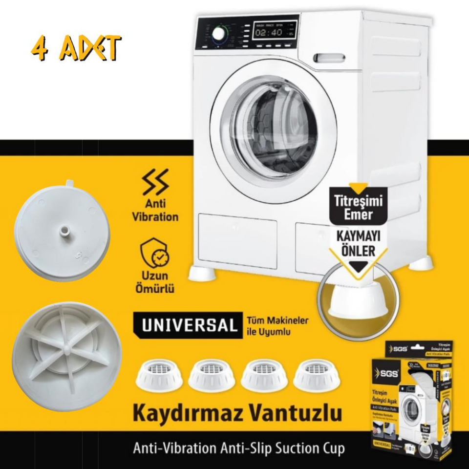 SGS Titreşim Önleyici Vantuzlu Kaydırmaz Ayak Seti - 4 Parça