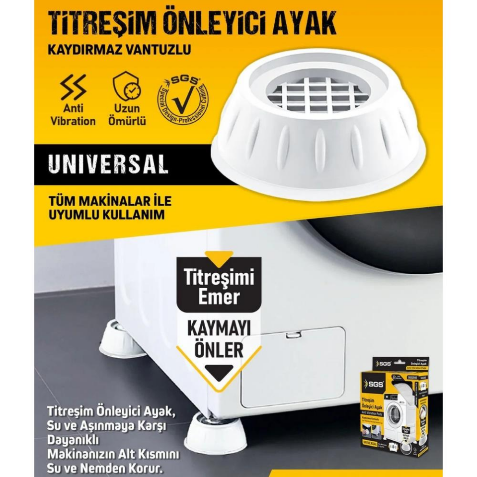 SGS Titreşim Önleyici Vantuzlu Kaydırmaz Ayak Seti - 4 Parça