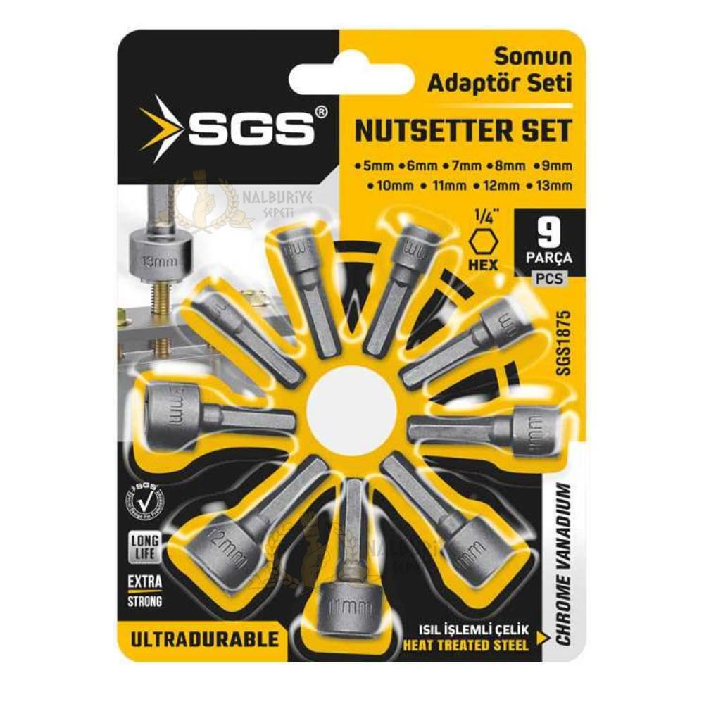 SGS Somun Adaptör Seti 5-6-7-8-9-10-11-12-13 mm. - 9 Parça
